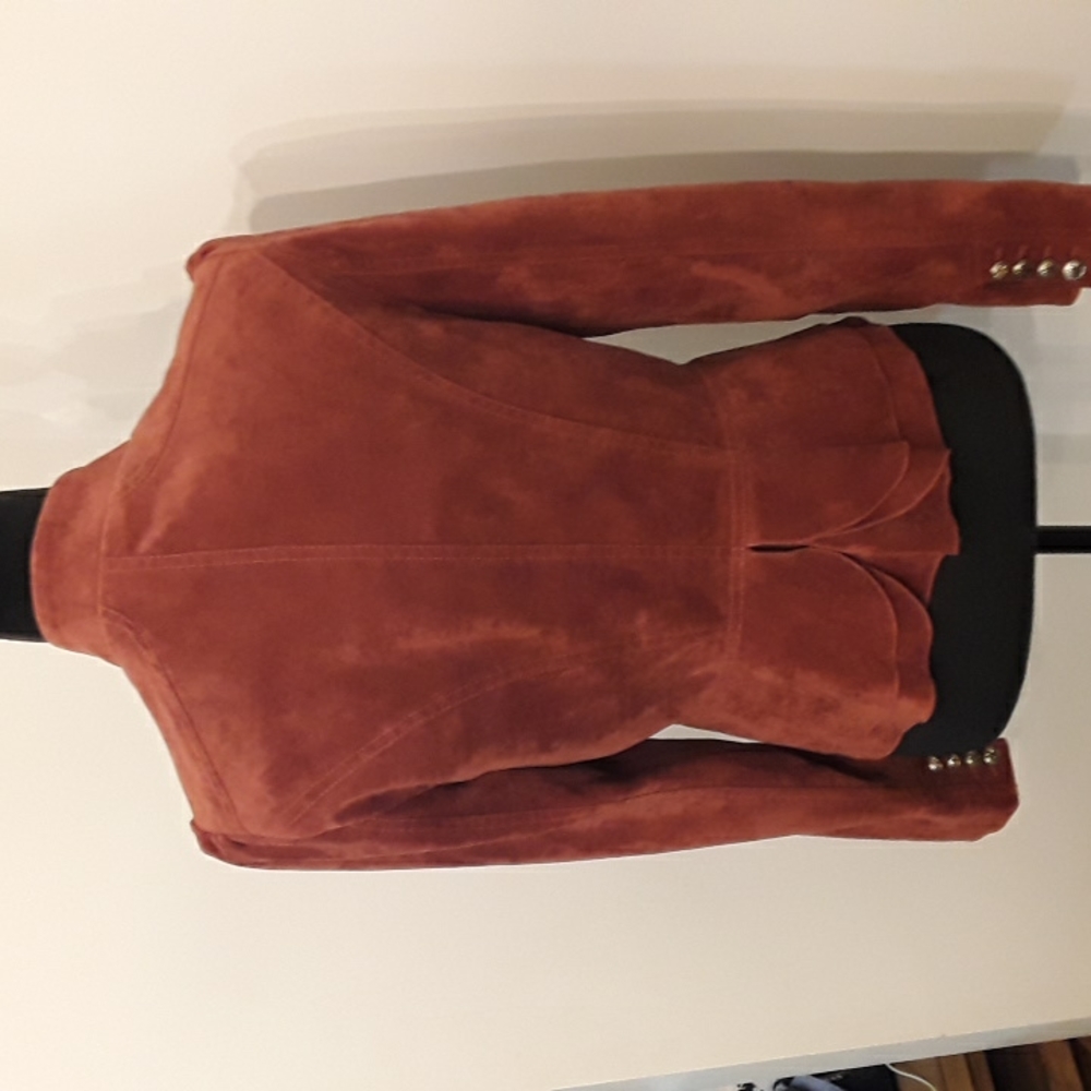 Rust Colored Ruffled Front Button Down Jacket Wit… - image 3